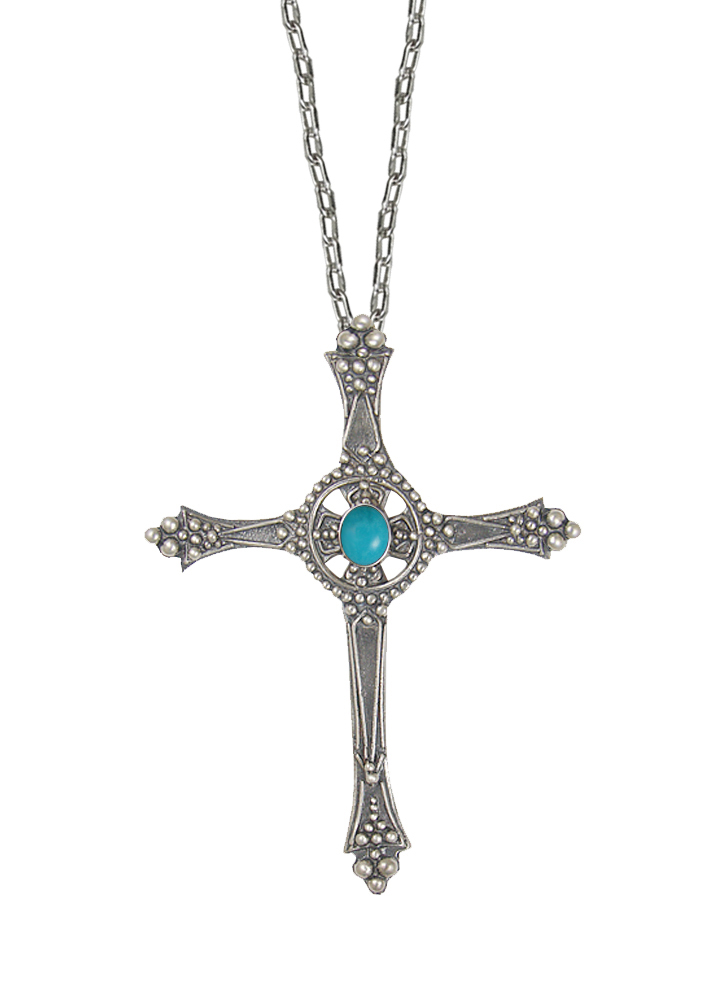 Sterling Silver Baroque Cross Pendant With Turquoise